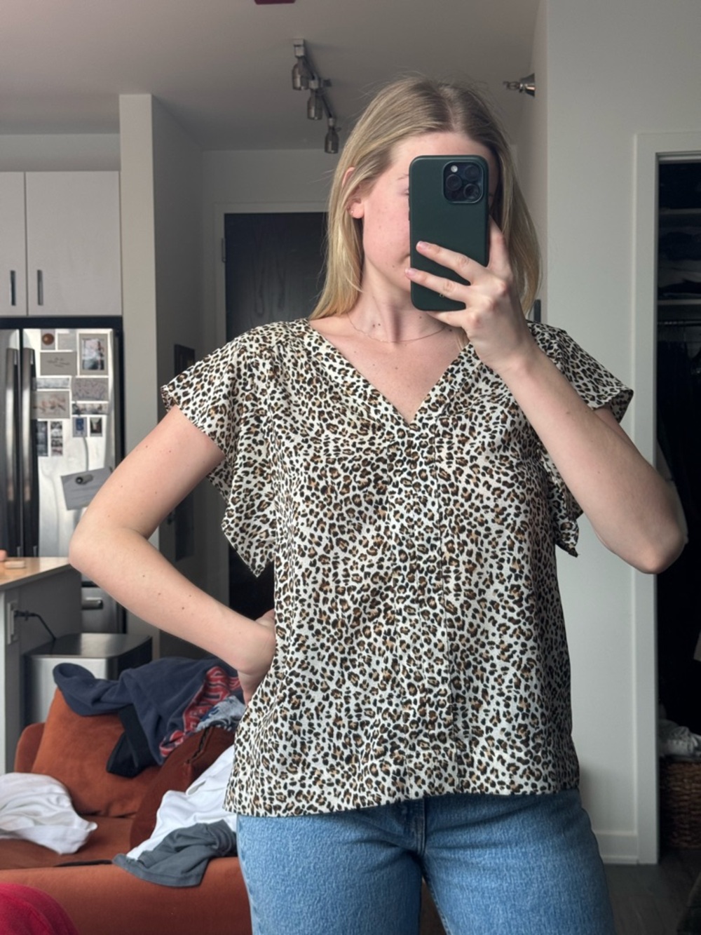 Sanctuary Leopard Print V-Neck Flutter Sleeve Top - Brown/White